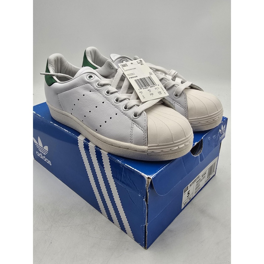 Adidas Superstar Shoes Womens Size 5 White Green Shell Toe Sneaker FW9328 New‎